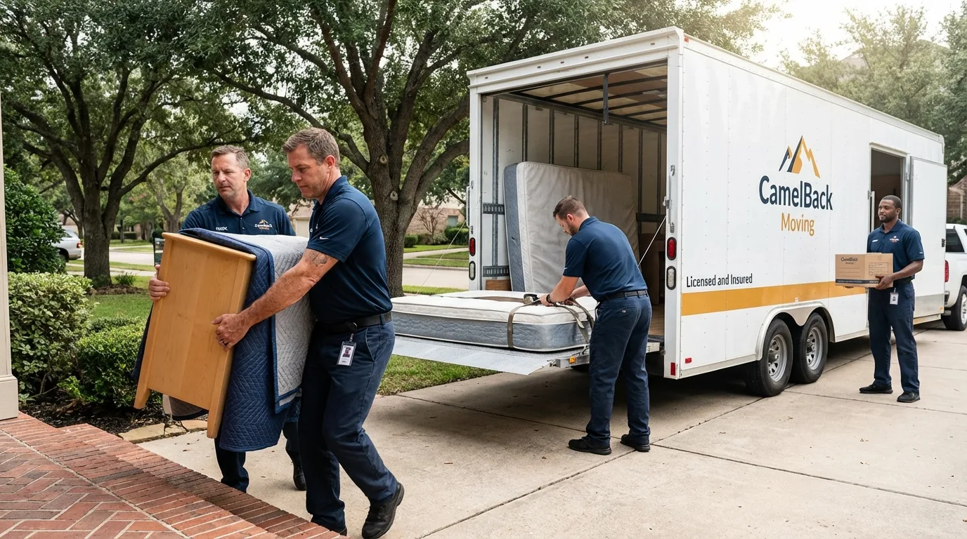 Crew loading residential truck for cross-state move from Joliet, IL